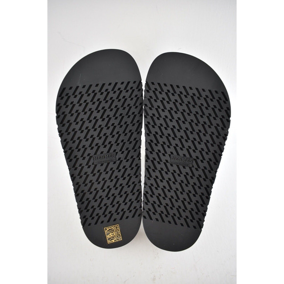 Hermes Empire Sandals White Black Leather Kelly Lock Logo Slide Mule Flat 37 - Picture 12 of 12